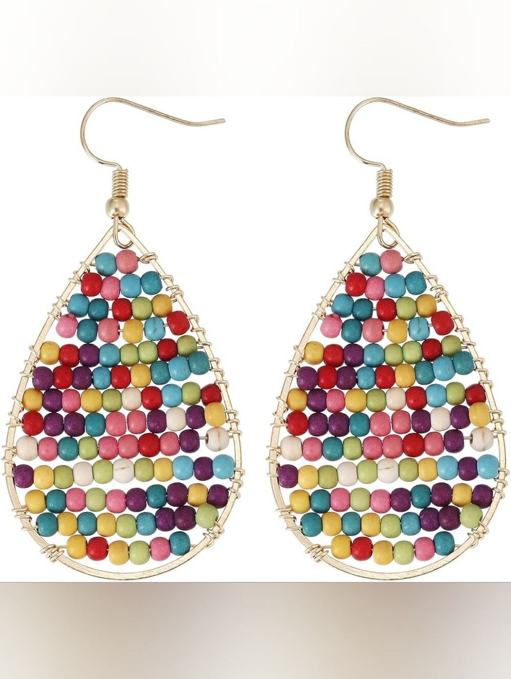 Teardrop Earrings, Boho Colorful Beads